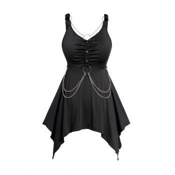 

Plus Size Gothic Tank Top O Ring Chain Embellishment Grommet Asymmetrical Long Tank Top, Black