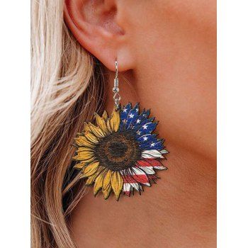 

Patriotic Earrings Sunflower Star Striped Print Trendy Drop Earrings, Multicolor a