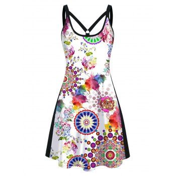 

Splash Painting Dress Colorblock Cut Out Sleeveless A Line Mini Dress, Black