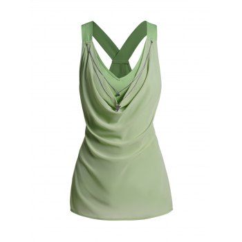 

Draped Chiffon Overlay Tank Top Layered Chain V Neck Casual Tank Top, Light green
