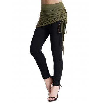 

Contrast Colorblock Leggings Cinched Elastic High Waisted Long Leggings, Black
