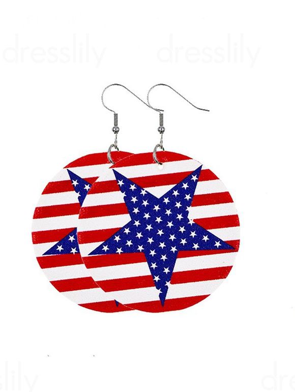 Star Striped Circle Shaped Patriotic Drop Earrings - multicolor A 1 PAIR