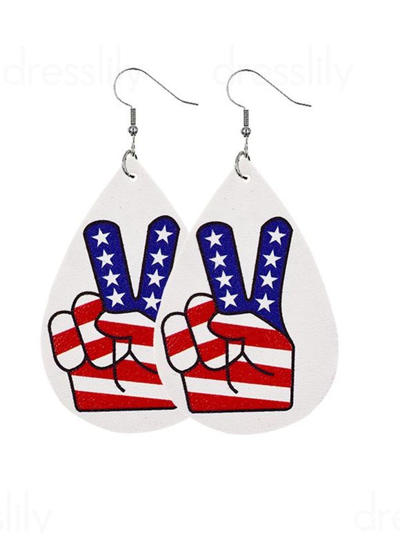 Patriotic Earrings Star Striped Droplet Shaped Victory Gesture Trendy Earrings - multicolor A 1 PAIR