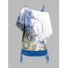 Nautical Marine Print Skew Collar T-shirt And Cinched Ruched Spaghetti Strap Camisole Two Piece Set - BLUE XXL
