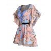 Ensemble de Top à Imprimé Fleur à Manches Bouffantes en Mousseline Transparente et de Camisole Faux Bouton Deux Pièces - multicolor XL