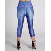 Legging Capri Court à Imprimé 3D Papillon à Taille Elastique de Grande Taille en Faux Denim - Bleu 1X