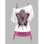Flower Psychedelic Butterfly Print Skew Collar T-shirt Cinched Ruched Spaghetti Strap Camisole Two Piece Set - BLUE M