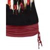Ensemble Deux Pièces de T-shirt à Imprimé Crâne Drapeau Américain à Col Oblique et Camisole Froncée à Bretelle Fine - Rouge XXL