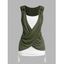 Contrast Colorblock Tank Top Cinched Ruched Crossover Casual Tank Top - DEEP GREEN XL