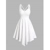 Short Sleeve Mock Button Top And Ruched Bust Crisscross Asymmetric Dress Two Piece Set - WHITE XXL