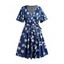 Plus Size Dress Flower Print Surplice Plunging Neck Belted High Waisted A Line Mini Dress - DEEP BLUE XXXXL