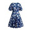 Plus Size Dress Flower Print Surplice Plunging Neck Belted High Waisted A Line Mini Dress - DEEP BLUE XXXXL