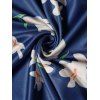 Plus Size Dress Flower Print Surplice Plunging Neck Belted High Waisted A Line Mini Dress - DEEP BLUE XXXXL