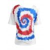 USA Graphic Tie Dye Skew Neck T Shirt with Tank Top And American Flag Print Cinched Foldover Wide Leg Pants Outfit - multicolor S