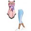 Ensemble de Legging Capri à Lacets et Débardeur Asymétrique à Imprimé Plume à Ourlet Dentelle - multicolor S