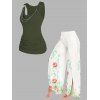 Ensemble de Débardeur Décontracté Embelli de Chaîne Drapé à Col Bénitier et Pantalon Lâche de Vacance - multicolor 