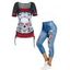 Ensemble Patriotique de Legging Capri à Imprimé Drapeau Américain 3D et T-shirt en Blocs de Couleurs Crâne Plissé - multicolor S
