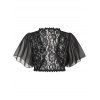 See Thru Bolero Shrug Cardigan and Lace Panel Empire Waist Belted Mock Button A Line Mini Dress Outfit - multicolor 