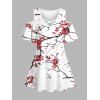 T-shirt Croisé à Imprimé Fleur à Épaule Dénudée à Col V Manche Courte - Blanc XL