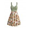 Mini Robe à Imprimé Fleur Cachemire à Bretelle Croisée Ovale Contrastée - Vert clair S