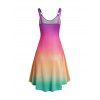 Rainbow Color Ombre Dress O-ring Strap V Neck Sleeveless High Waisted A Line Dress - multicolor A M