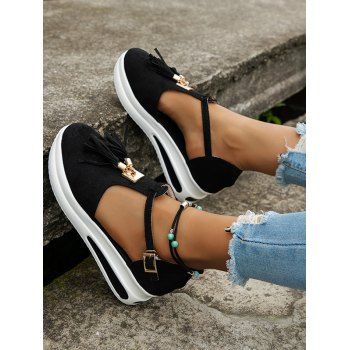 

Tassel Buckle Strap Platform Sandals, Black