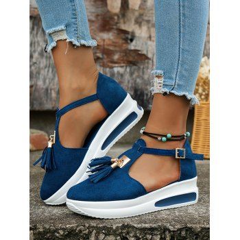 

Tassel Buckle Strap Platform Sandals, Blue