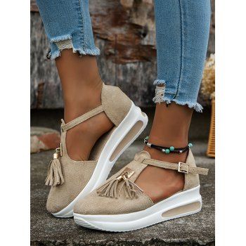 

Tassel Buckle Strap Platform Sandals, Light khaki