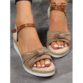 

Twist Open Toe Buckle Strap Wedge Sandals, Light khaki