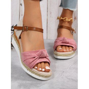 

Twist Open Toe Buckle Strap Wedge Sandals, Pink