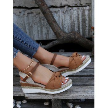 

Twist Open Toe Buckle Strap Wedge Sandals, Brown