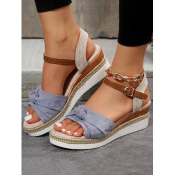 

Twist Open Toe Buckle Strap Wedge Sandals, Gray