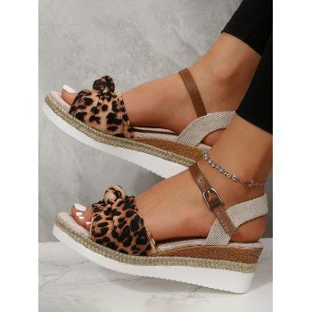 

Twist Open Toe Buckle Strap Wedge Sandals, Leopard