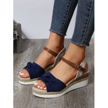 

Twist Open Toe Buckle Strap Wedge Sandals, Blue