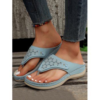 

Hollow Out Flower Slip On Flip Flops Slippers, Blue