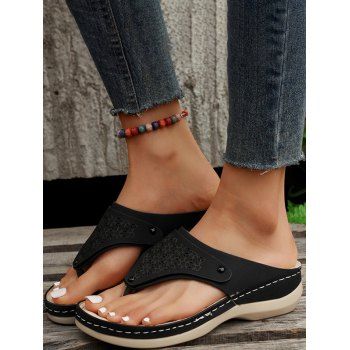 

Hollow Out Flower Slip On Flip Flops Slippers, Black