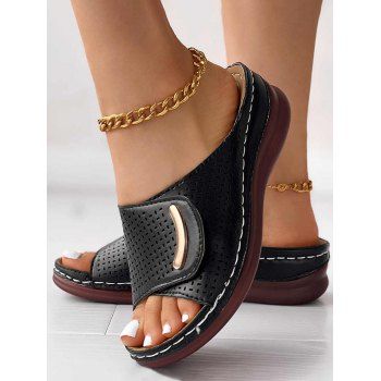 

Hollow Out Open Toe Slip On Slippers, Black