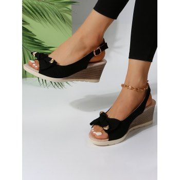 

Bowknot Fish Mouth Buckle Strap Wedge Sandals, Black