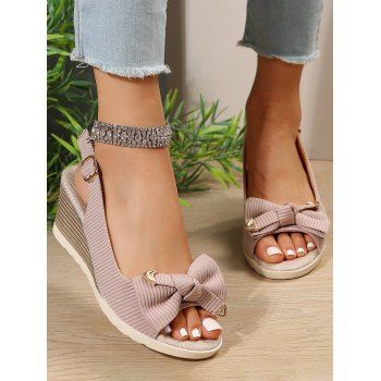

Bowknot Fish Mouth Buckle Strap Wedge Sandals, Pink