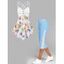 Ensemble de Débardeur Caraco à Imprimé Fleur à Bretelle Croisée Au Dos et Legging Capri à Lacets - multicolor S