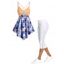 Ensemble de Débardeur Décontracté Asymétrique Boutonné à Imprimé Fleur à Carreaux Faux Bouton et Legging Court à Lacets - multicolor S