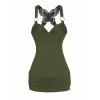 2Pcs Ruched Butterfly Lace Cross O Ring Surplice Tank Tops Outfit - multicolor S