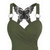 2Pcs Ruched Butterfly Lace Cross O Ring Surplice Tank Tops Outfit - multicolor S