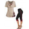 Ensemble de T-shirt Court Décontracté Zippé Chiné Panneau à Imprimé Carreaux et Legging Capri Zippé - multicolor S