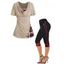 Ensemble de T-shirt Court Décontracté Zippé Chiné Panneau à Imprimé Carreaux et Legging Capri Zippé - multicolor S