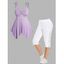 Plus Size Pastel Color Heart-ring Tied Shoulder Asymmetrical Tank Top And Lace Up Eyelet Capri Leggings Casual Outfit - LIGHT PURPLE L
