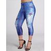 Legging Capri Court à Imprimé 3D Papillon à Taille Elastique de Grande Taille en Faux Denim - Bleu 1X