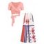 Ensemble de T-shirt Court Croisé à Col en V et Pantalon Bohémien à Jambes Larges - multicolor S