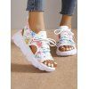 Floral Print Lace Up Slip On Platform Sandals - WHITE EU 42