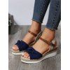 Twist Open Toe Buckle Strap Wedge Sandals - Bleu EU 38